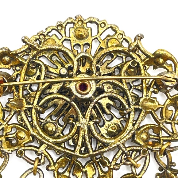 Vintage Czech? Filigree Multi Color Crystal Pin Brooch - Picture 2 of 14
